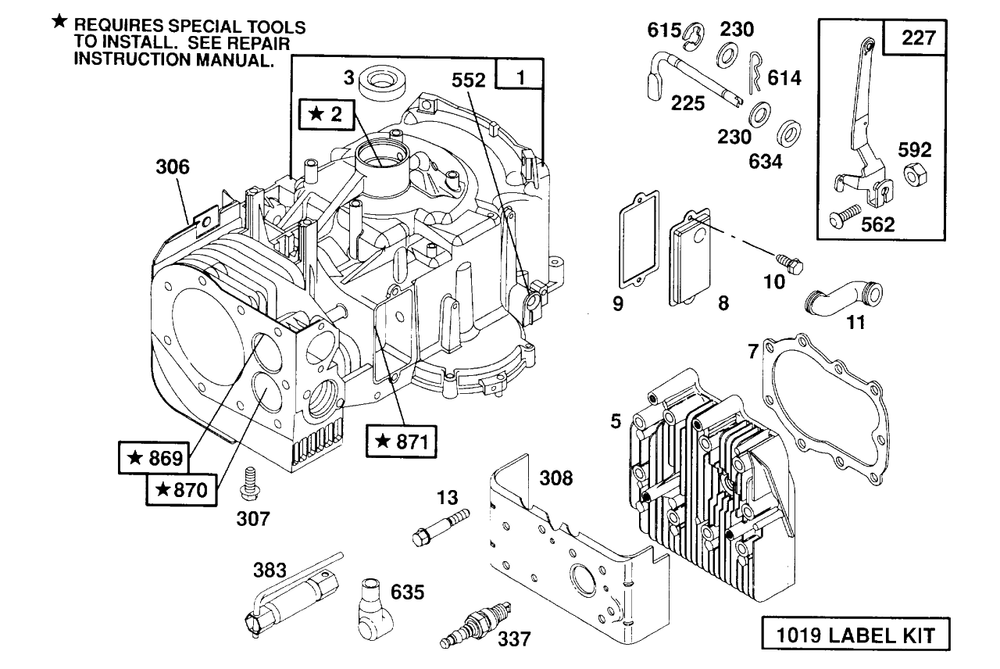 Cylinder, Cylinder Head Diagram and Parts List for 259707-4007-XX  Briggs and Stratton Engine